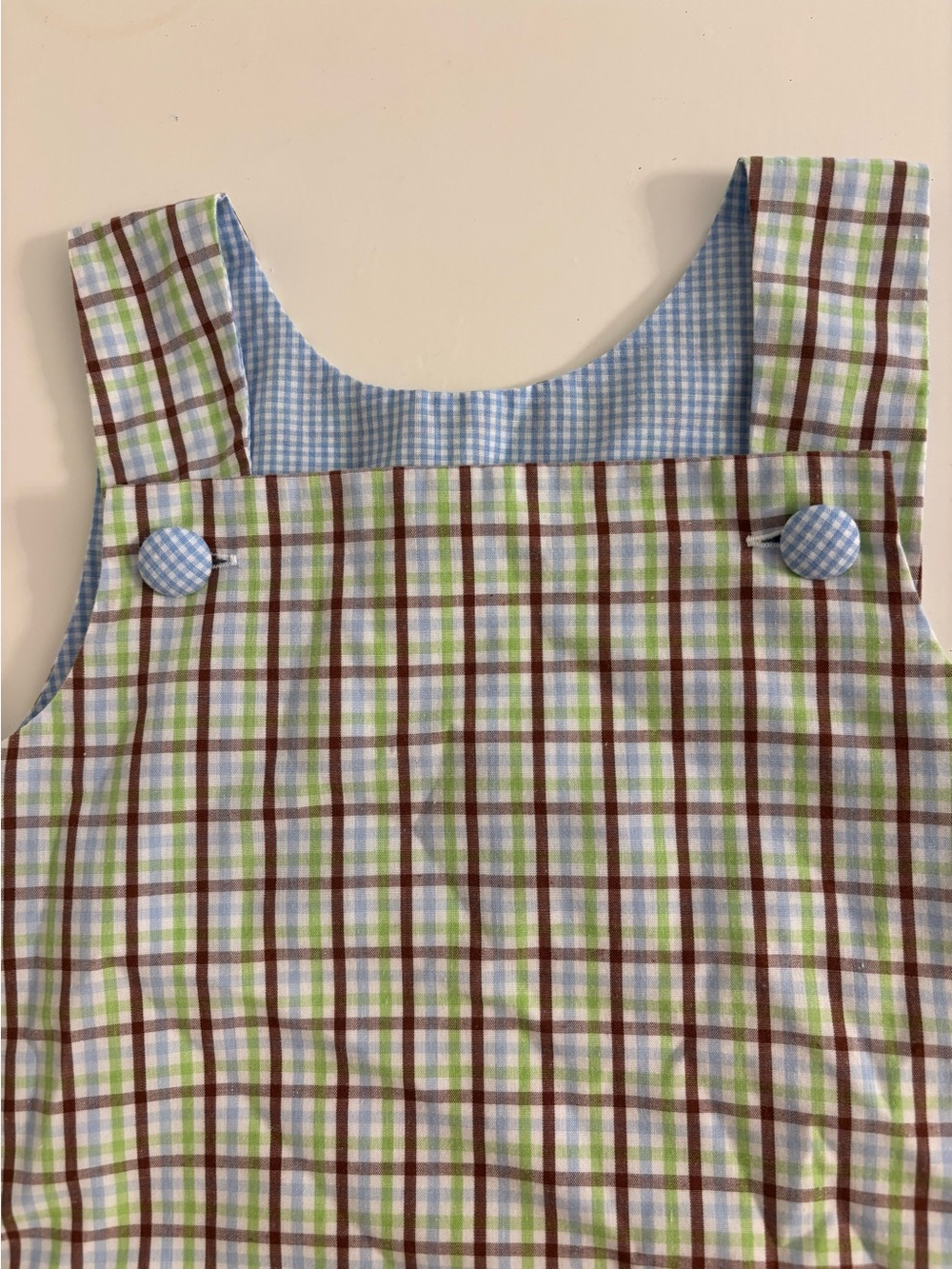 Plaid Cotton Baby One-Piece Romper in Blue, Green, Brown - Picture 2 of 6